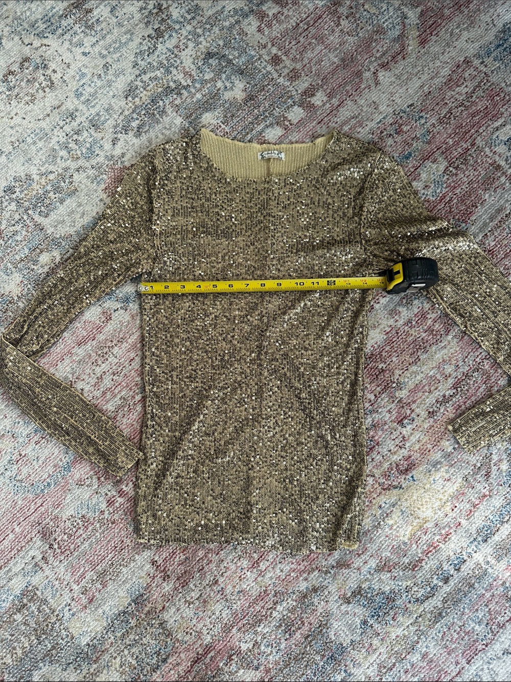 Free People Gold Sequin Long Sleeve Crewneck Top-S